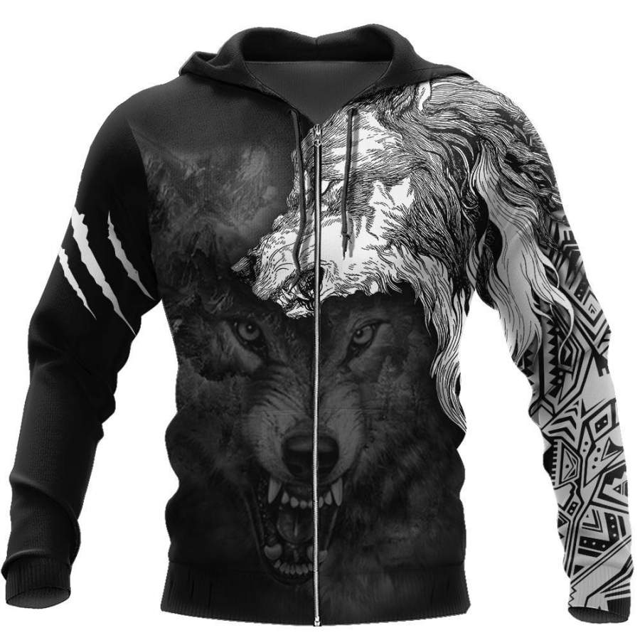 Wolf Spirit Tattoo 3D Over Printed Hoodie Tshirt for Men and Women-ML