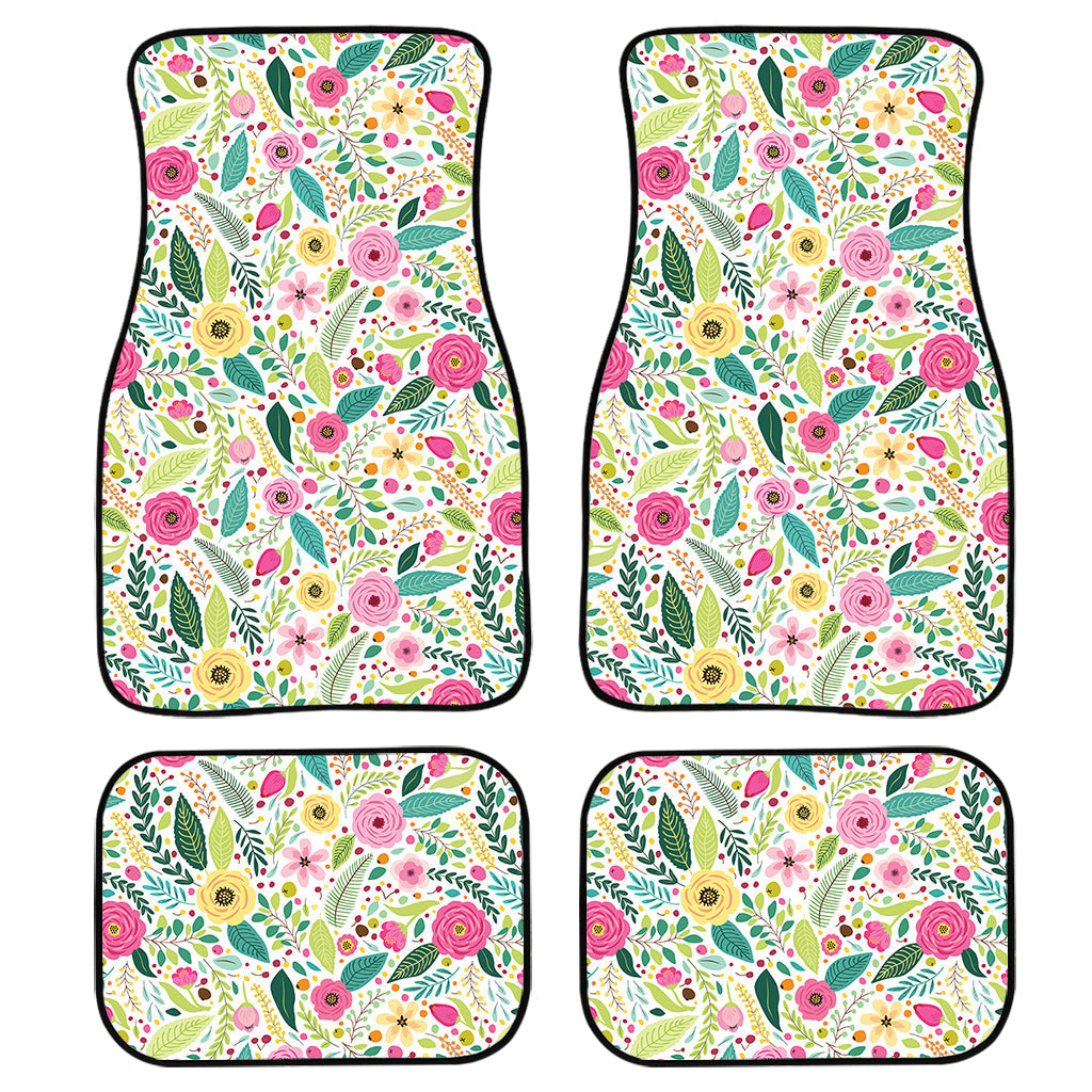 Girly Spring Flower Pattern Print Front And Back Car Floor Mats, Front Car Mat