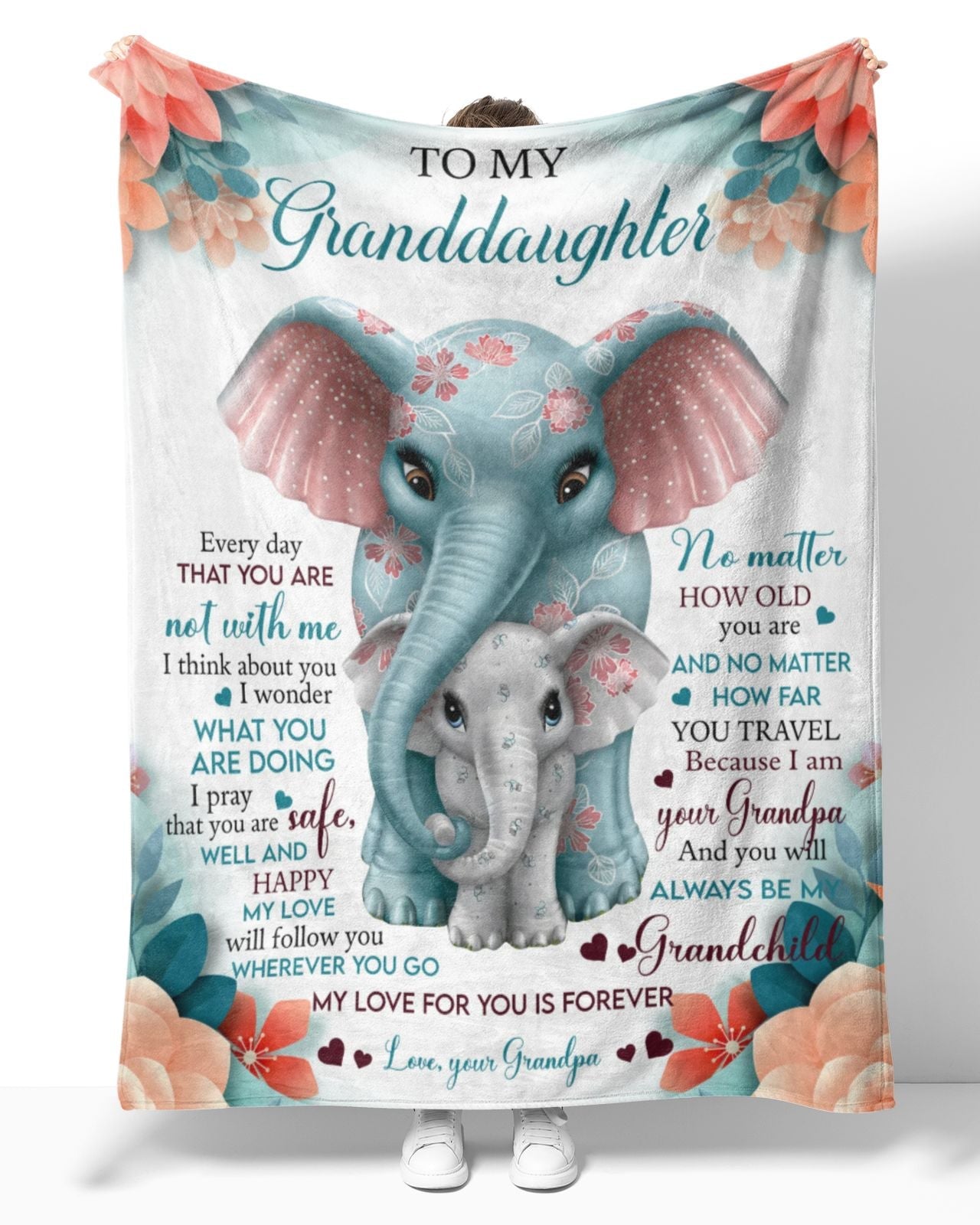 Personalized To My Granddaughter Elephant Flower Blanket From Grandpa, To My Granddaughter Every Day That You Are Not With Me Elephant Baby Blanket