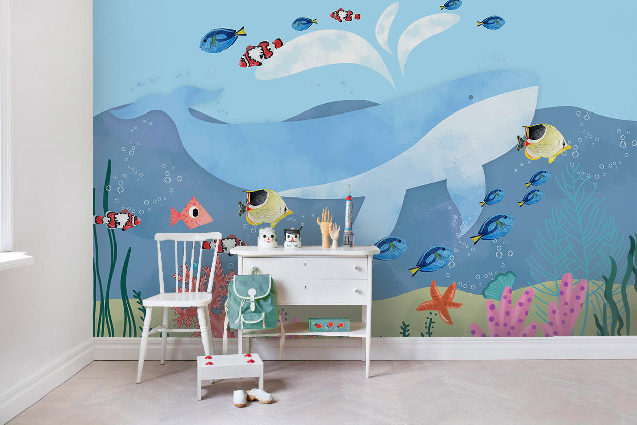 3D Hand Drawn Animal Dolphin Wall Mural Wallpaper Lqh 36