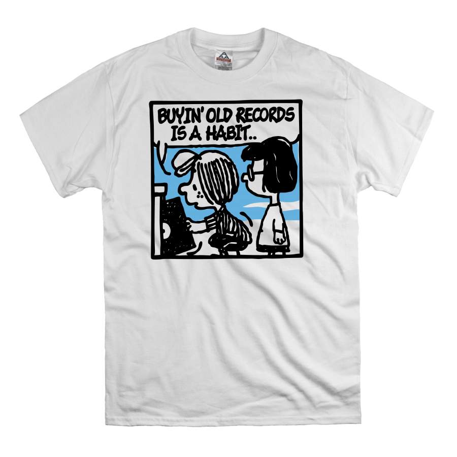 Buying old records is a habit t shirt peanuts charlie brown crate digger crate digging viny records