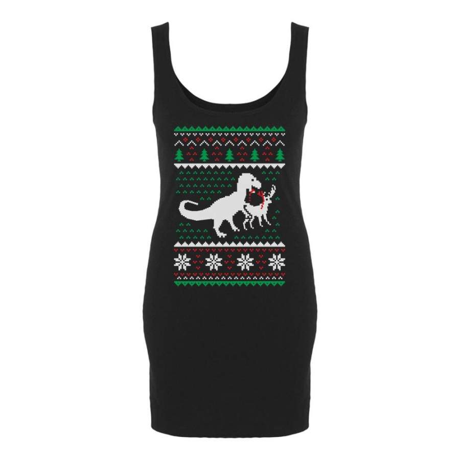 Ugly Christmas Sweater T-Rex VS Reindeer Funny Gift Maternity Tank Top