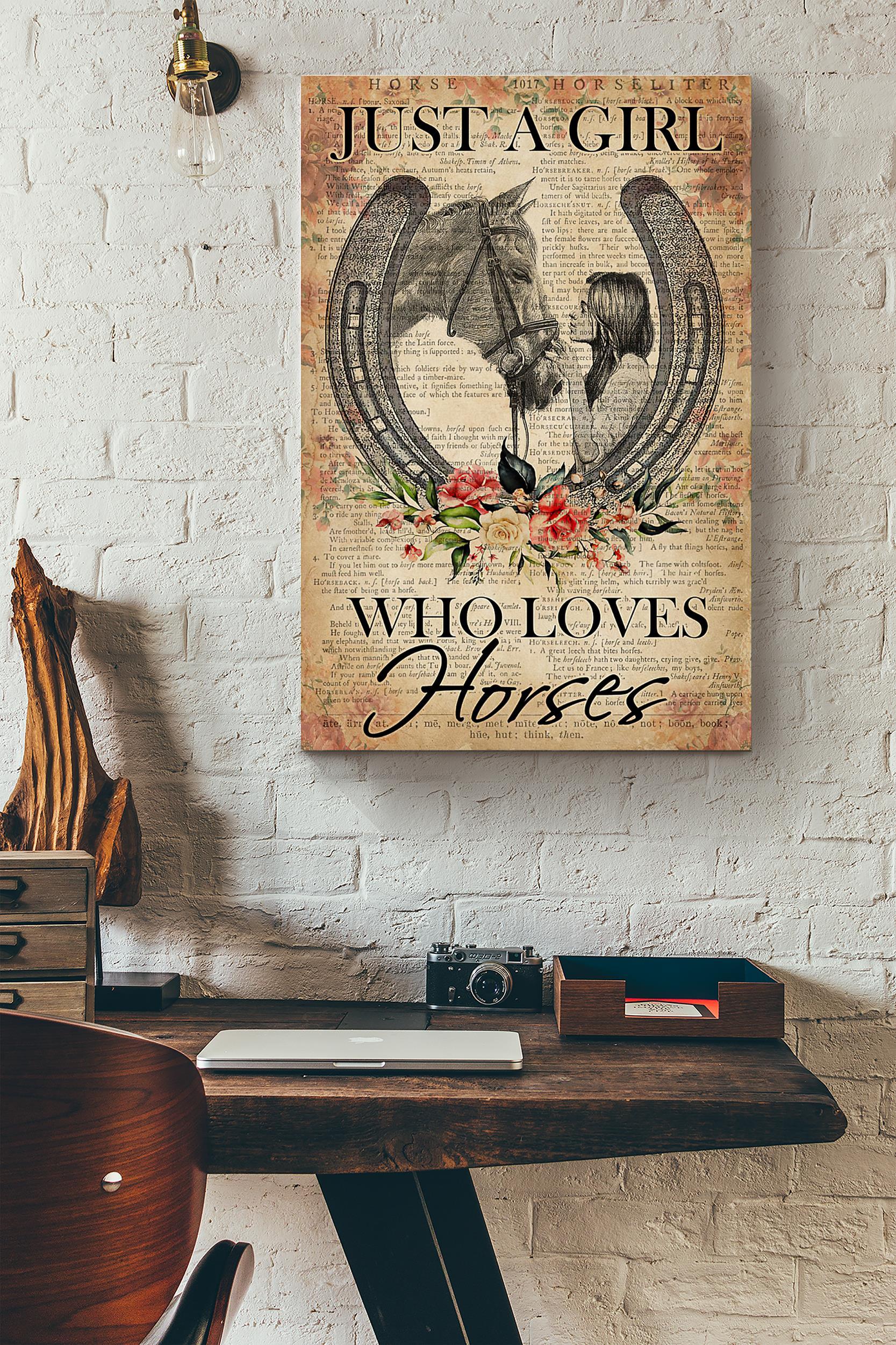 Just Girl Who Loves Horses Dictionary Flowers Horseliter Poster Wrapped Canvas