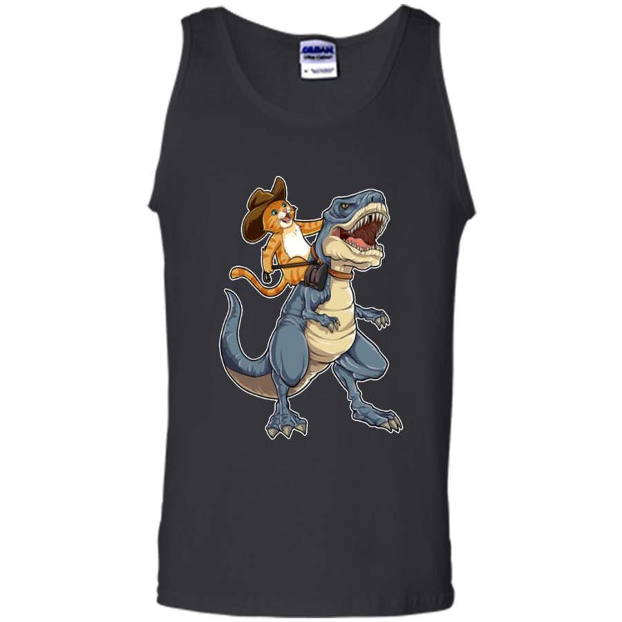 Cat Cowboy Riding T-rex Dinosaur, Funny Purrassic Kitty Kitten Dino Gifts – Canvas Unisex Tank