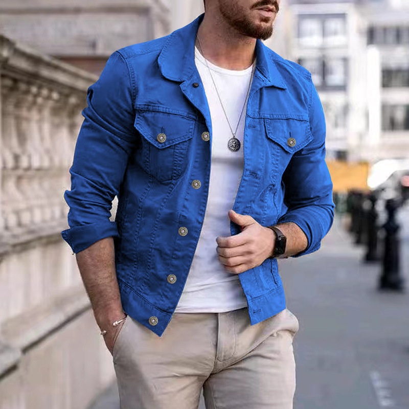 2022 Autumn Winter New Male jeans jackets Pure Color Cowboy Simple Men’s Leisure Short Denim Jacket alx