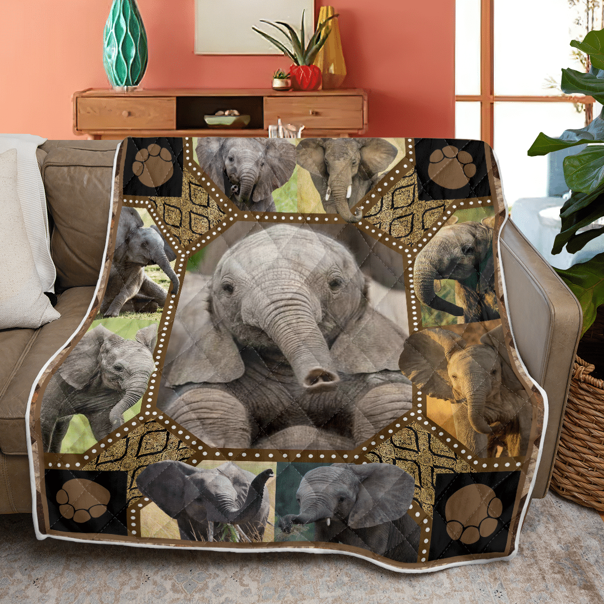 3D Elephant Hm3006001Q Quilt Blanket