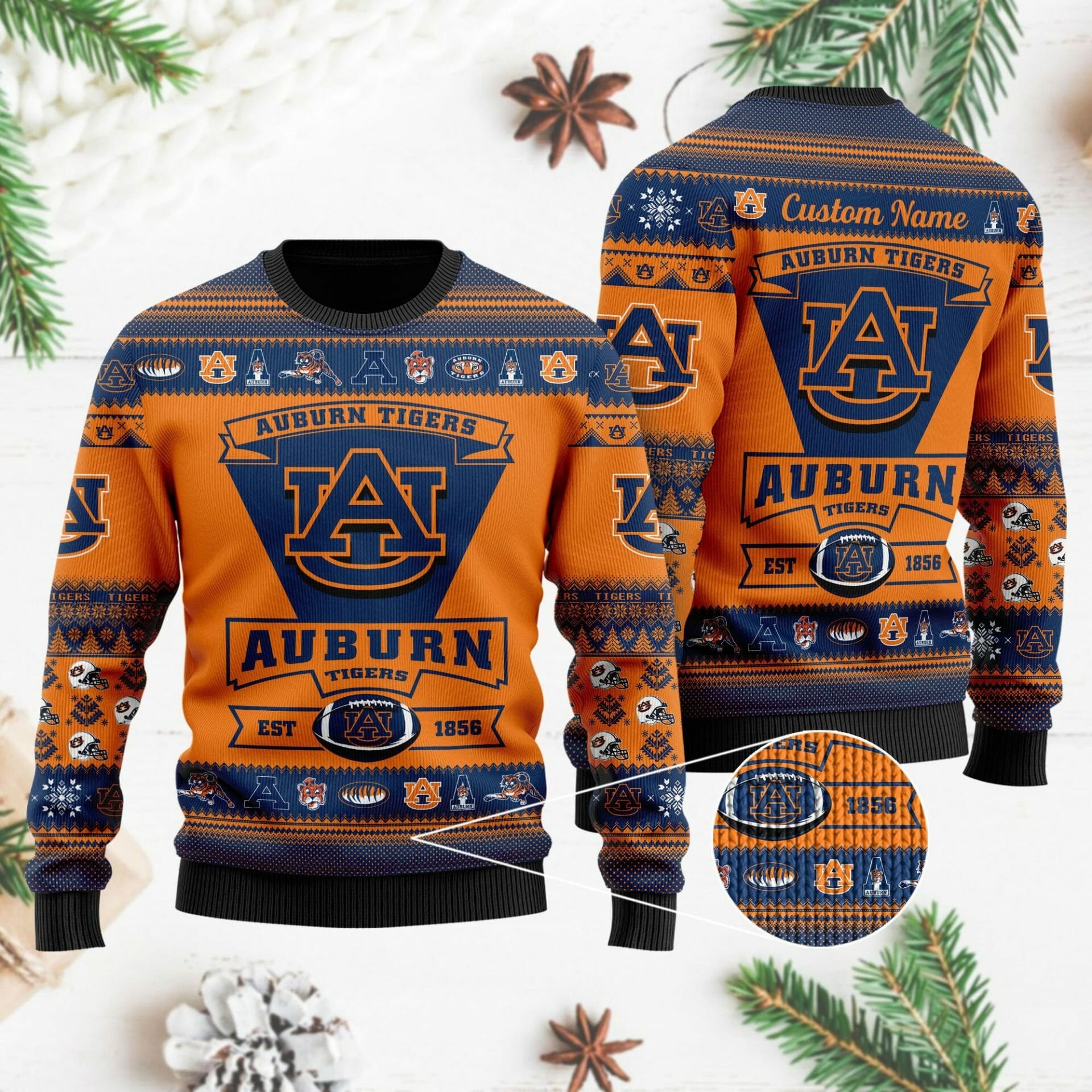 Auburn Tigers Blue Orange Gift For Fan Ugly Wool Sweater Christmas