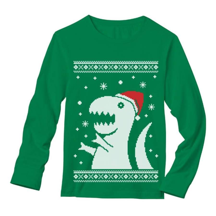 Ugly Christmas Sweater Big Trex Santa – Funny Xmas Long Sleeve T-Shirt