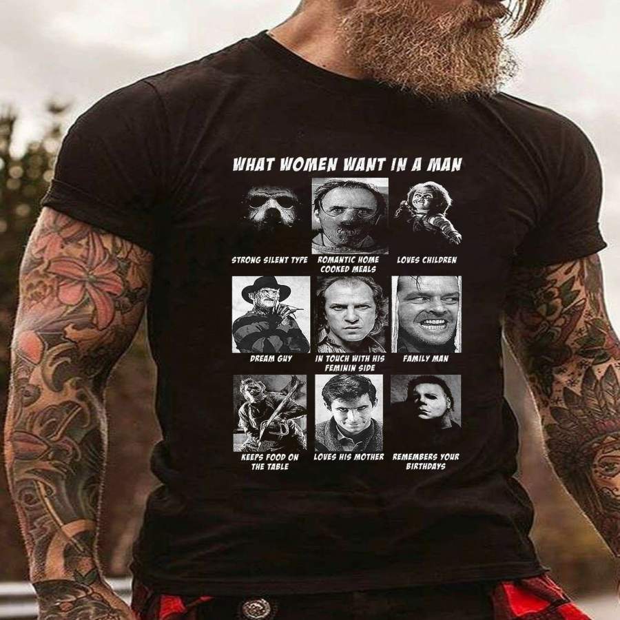 What   Want Men’s Fashion T-Shirt Movie Jason Freddy Horror Fun Kult TV Chucky Lecter