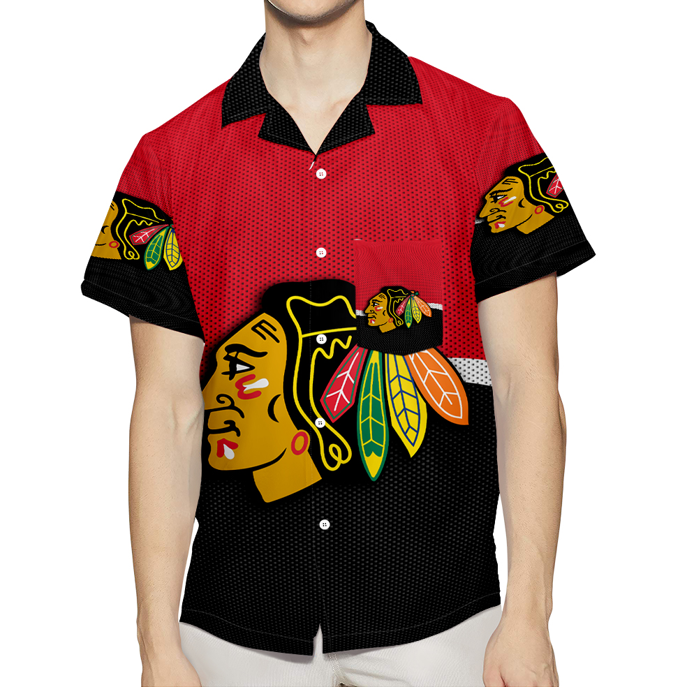 Chicago Blackhawks Emblem Texture8 3D All Over Print Summer Beach Hawaiian Shirt With Pocket