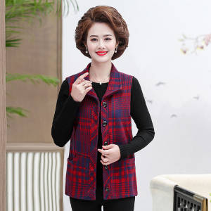 Spring Autumn Plaid Vest Jacket Coat Mother Clothing Plus size Slim Sleeveless Outwear Middle-aged women Short Waistcoat Tops alx