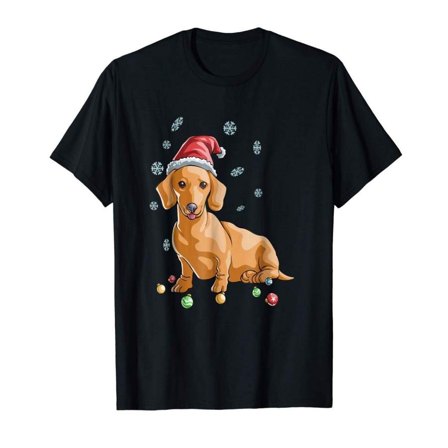 Wiener Dog Dachshund Puppy Santa Hat T Shirt Funny Gift Men Graphic T-Shirt