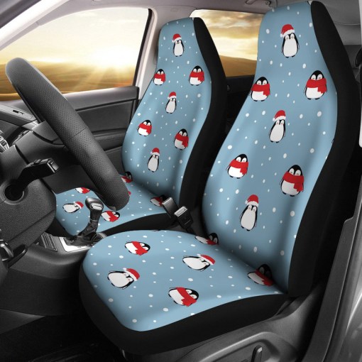 Cute Penguin Christmas Snow Pattern Universal Fit Car Seat Covers 2113