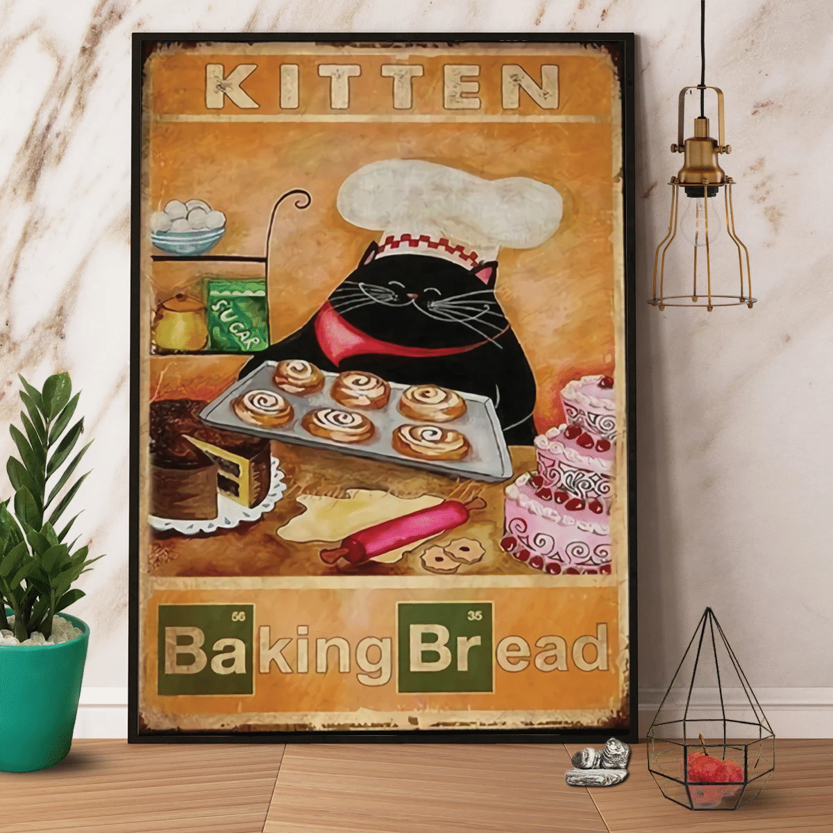 Black Cat Kitten Baking Bread Bakery Canvas Poster Wall Art