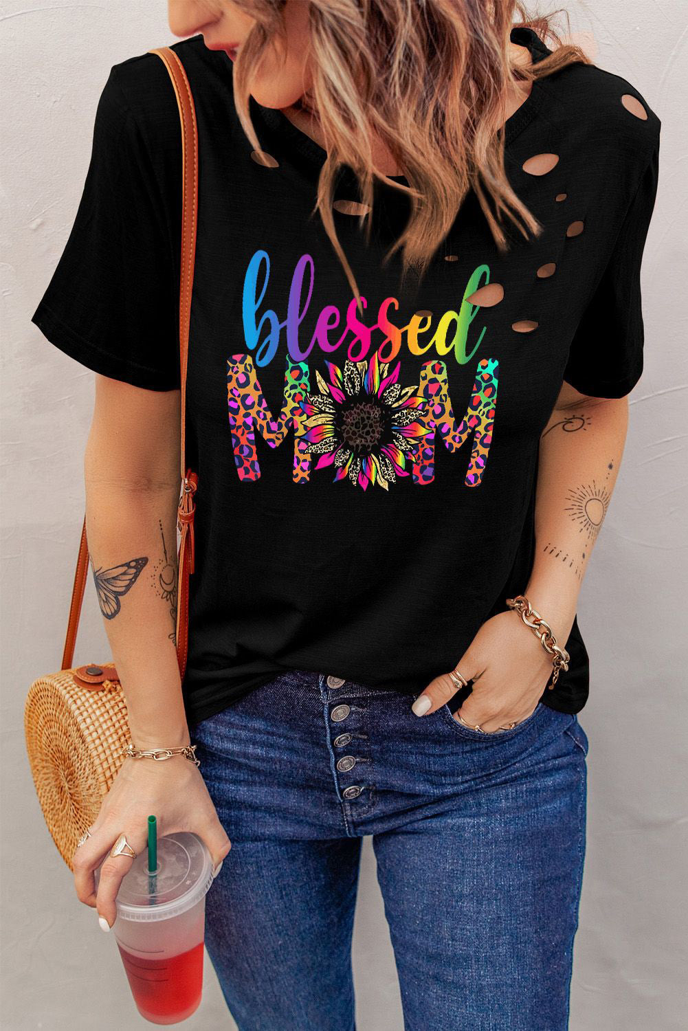 Blessed Mom  Leopard Short Sleeve T-Shirt