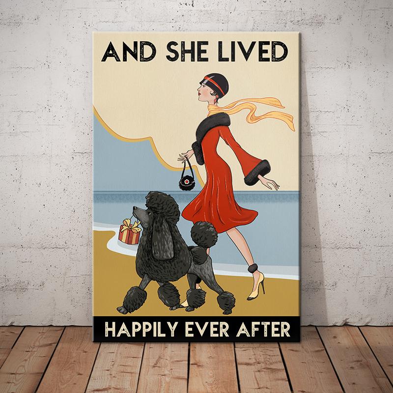 Black Poodle Dog Canvas And Poster She Lived Happily Ever After | Art Print | Home Decor | Room Decor | Wall Art