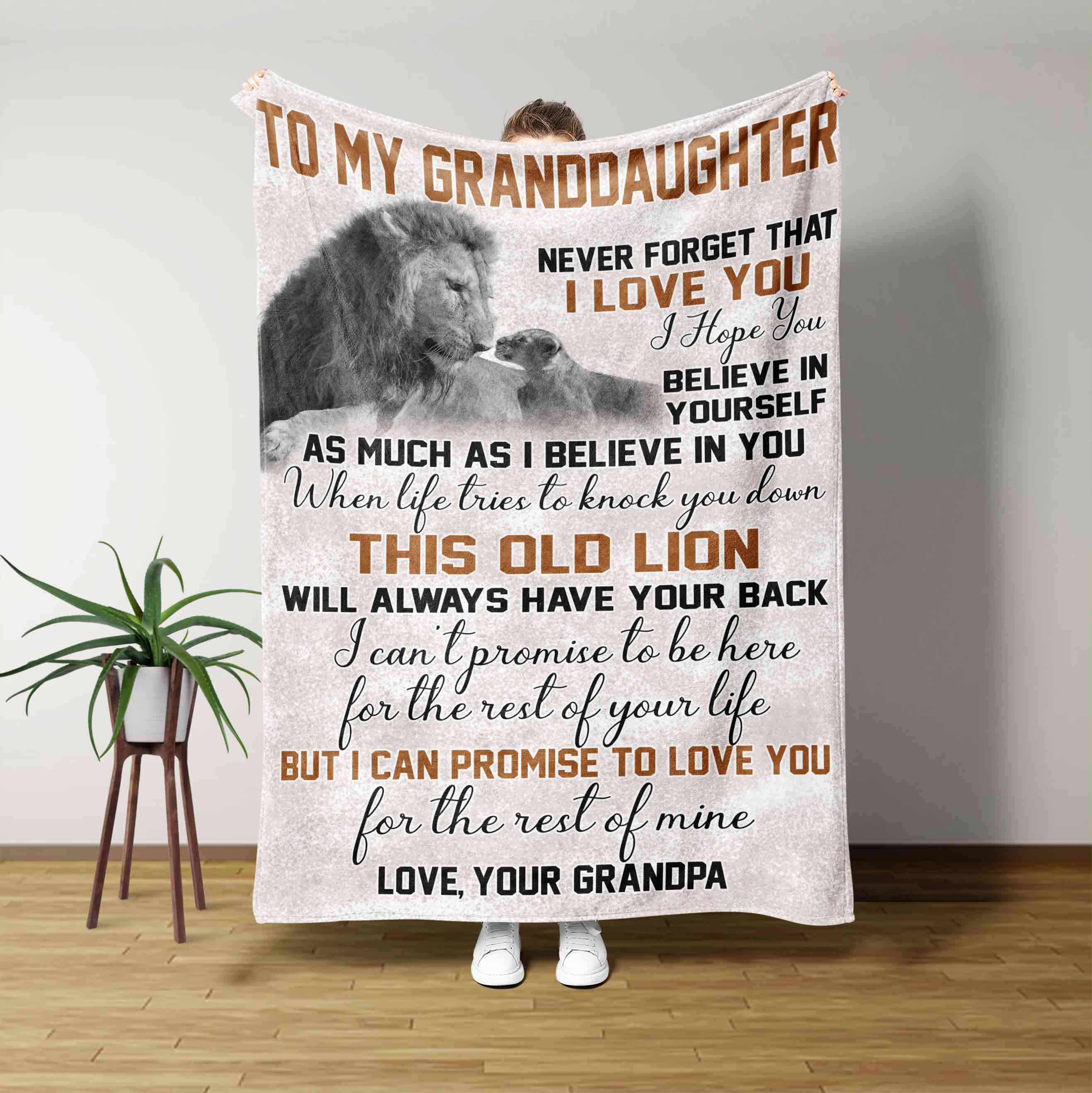 To My Granddaughter Blanket, Lion Blanket, Family Blanket, Custom Name Blanket, Blanket For Gift