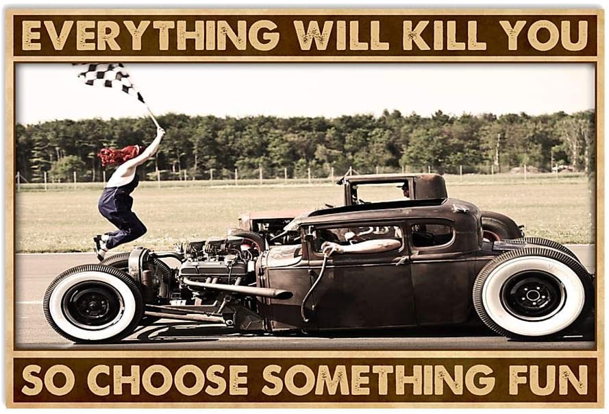 Vintage Girl Jumping And Car – Everything Will Kill You So Choose Something Fun Poster Art Print      Home Decor Gift For Men Women Family Friend On Birthday Xmas