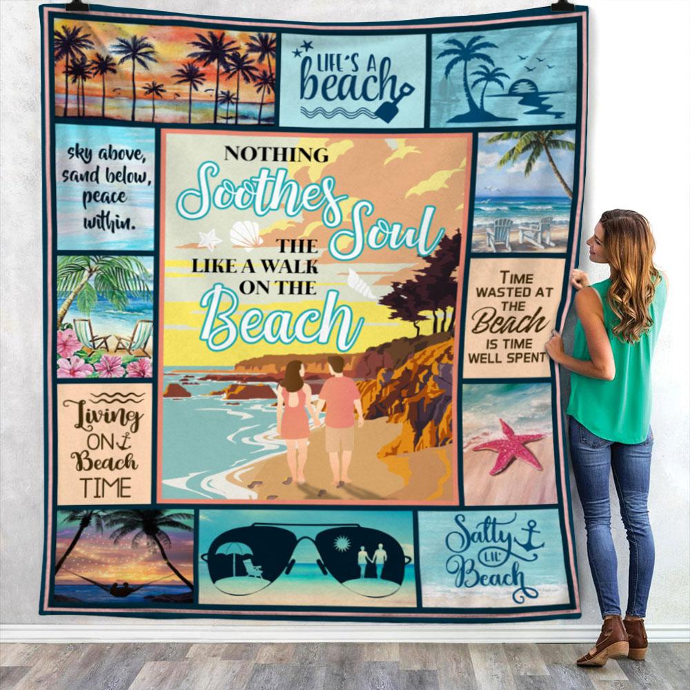 A Walk On The Beach Fleece Blanket, Sherpa Blanket, Gift For Parent, Couple Gift, Family Member, Friends Gift, Christmas Gift, Home Decor, Home Living,