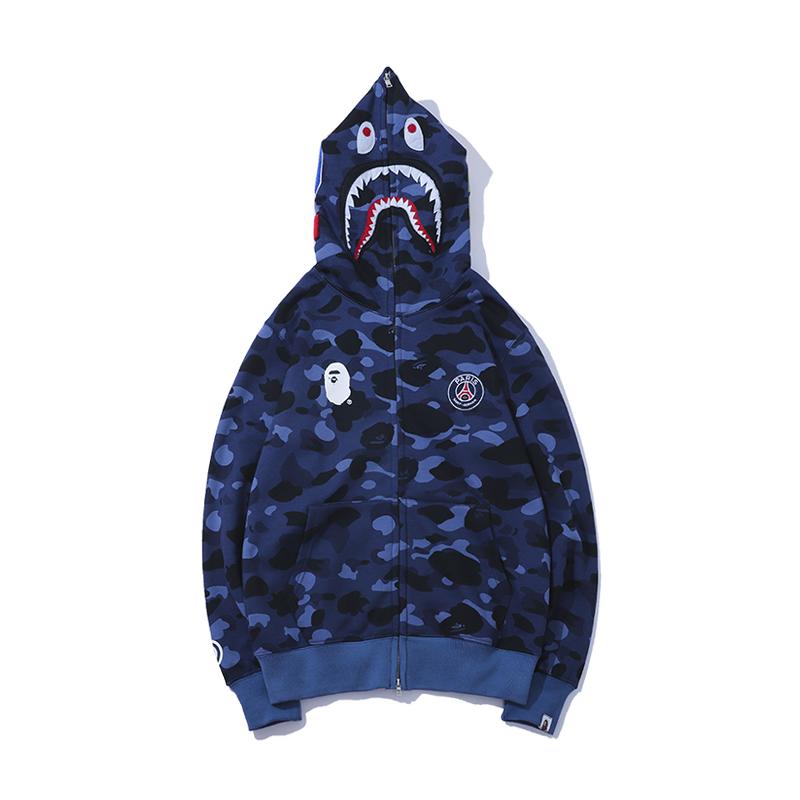 Bape X Psg Shark Tiger Hoodie Camo Blue Hdcp6355