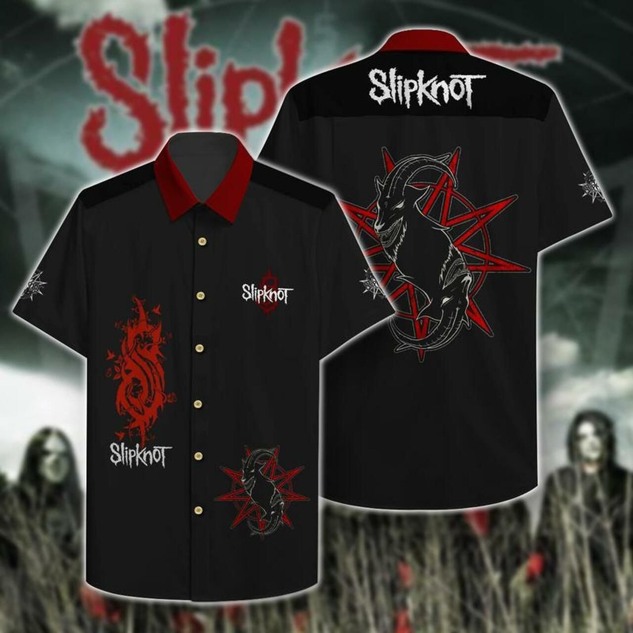 Slipknot Hawaii Vii Graphic Print Short Sleeve Hawaii Casual Shirt Ha47090