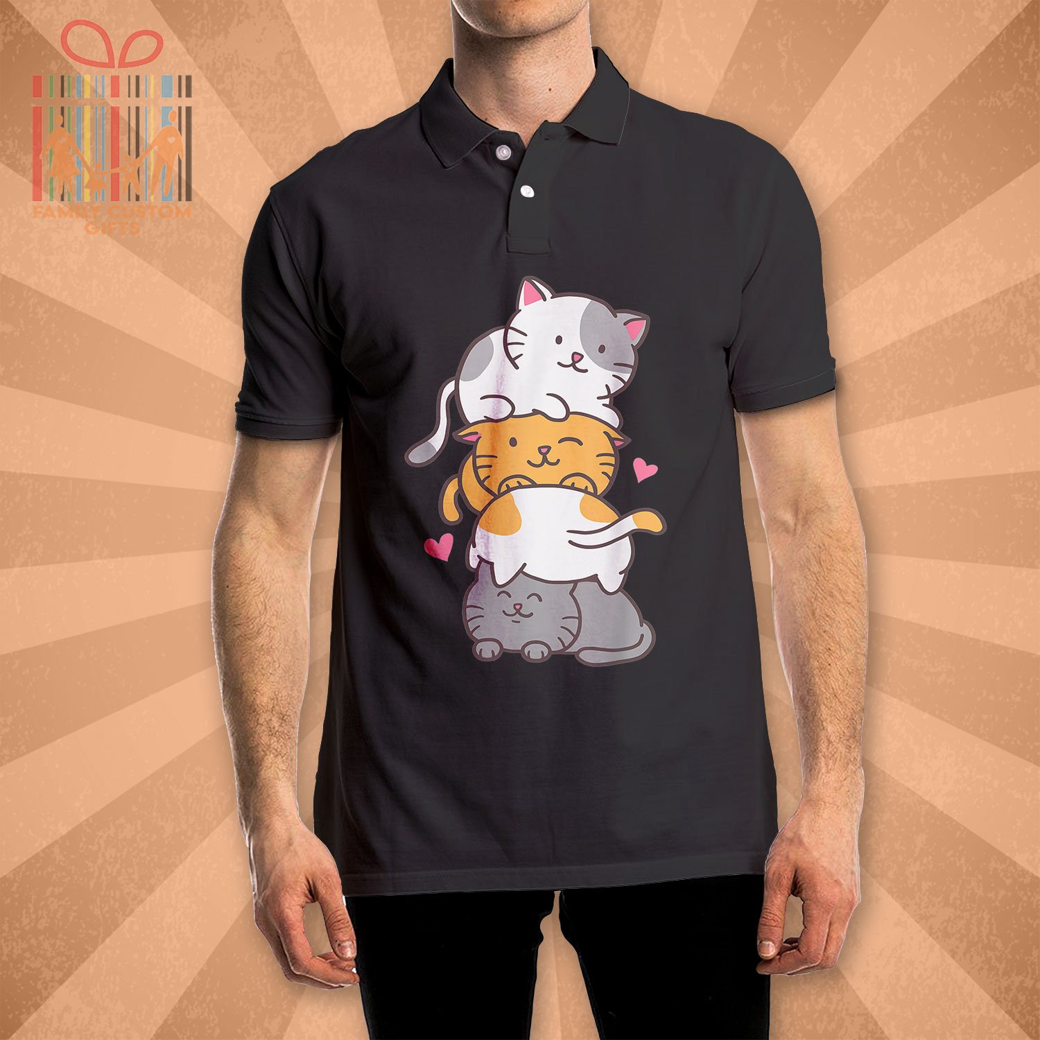 Custom Polo Shirts Cat Cats Cute Kitty Pile Anime Kawaii Neko Polo Shirts For Men Women