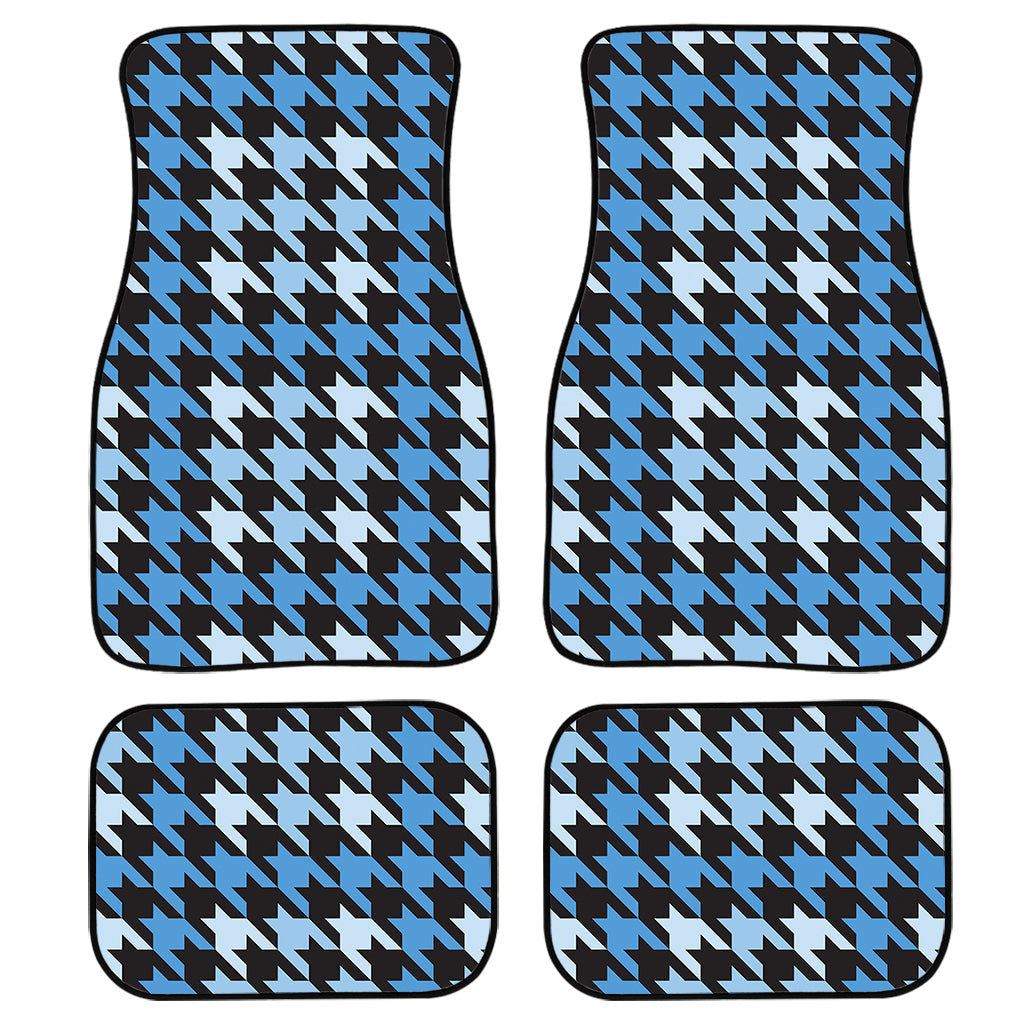 Blue Houndstooth Pattern Print Front And Back Car Floor Mats, Front Car Mat