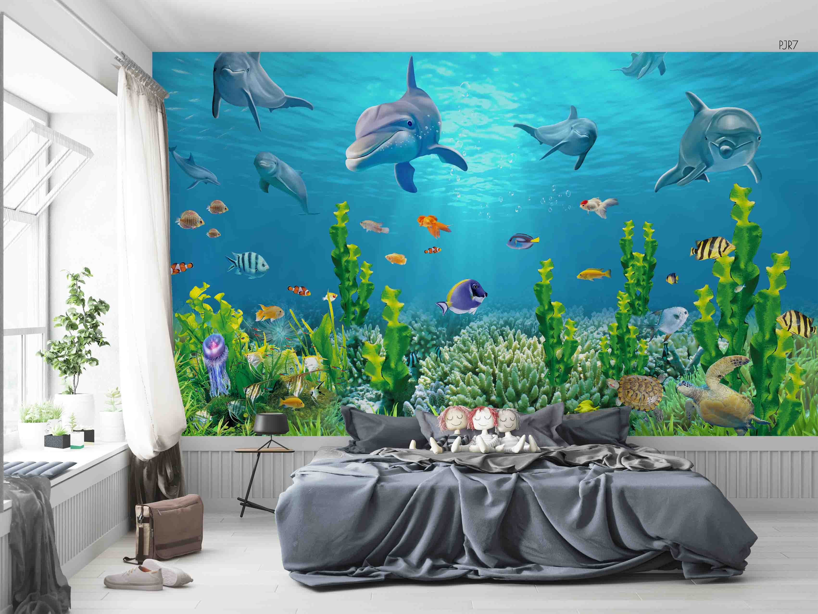 3D Sea Fish Dolphin Wall Mural Wallpaper Wj 6729