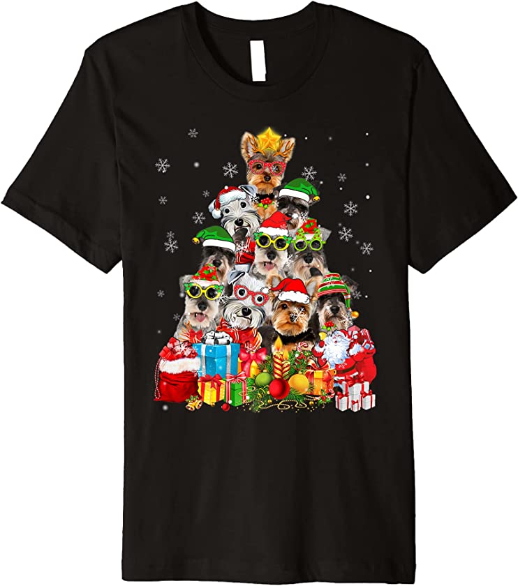 Schnauzer Dog Christmas Tree Xmas Pajama Puppy Lover Premium T-Shirt