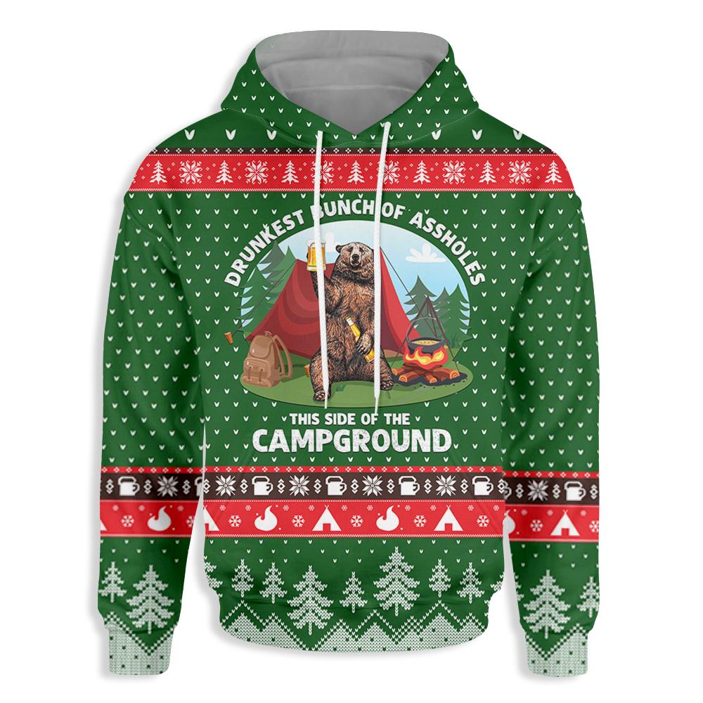 Ugly Christmas Camping Drunkest Bunch Of Assholes Ez12 2810 All Over Print Hoodie