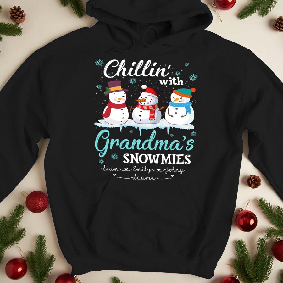 Lovelypod - Hoodie Shirt, Chillin' With Grandma'S Snowmies Christmas Shirt, Custom Grandma Gift Shirt