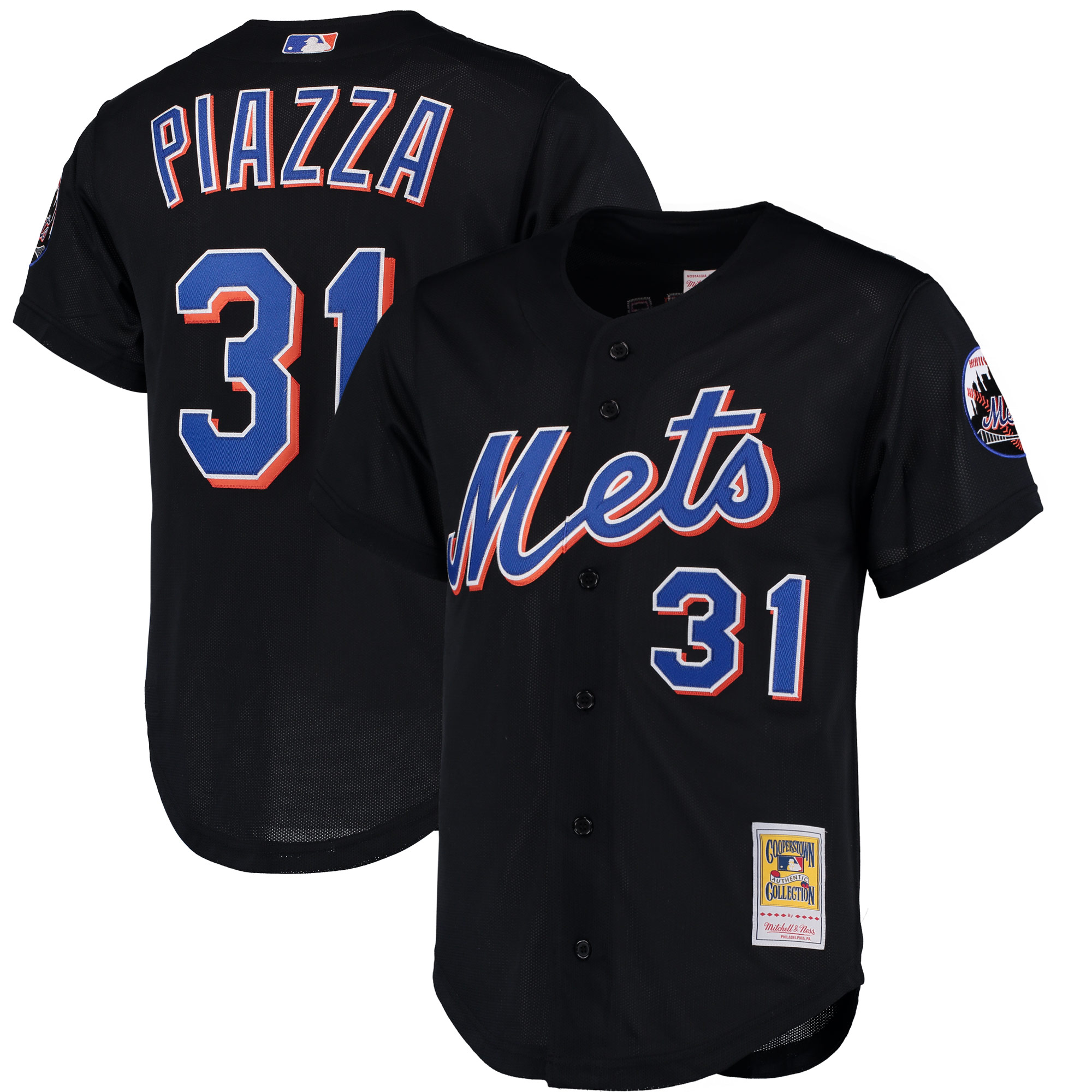 Mike Piazza New York Mets Mitchell & Ness Cooperstown Collection Mesh Batting Practice Button-Up Jersey – Black