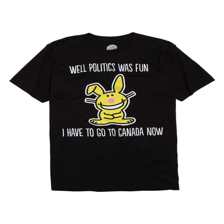 Custom Cotton T-shirt It’s Happy Bunny Politics Was Fun T-Shirt Casual Short Sleeve Men’s  Fitness T Shirt-Black