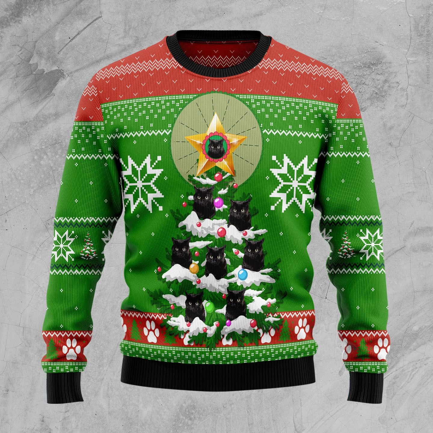 Black Cat Pine Ugly Christmas Sweater | For Men & Women | Adult | Us5060