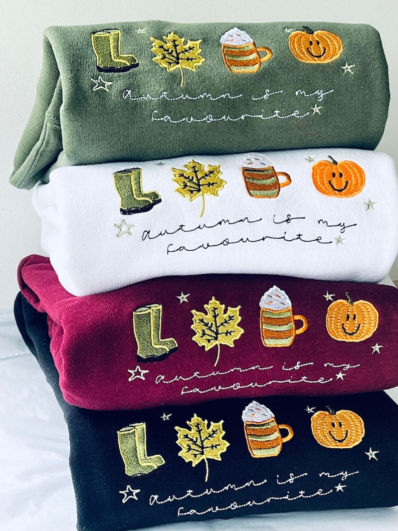 Cute Autumn Halloween Embroidered Sweatshirt 2D Crewneck Sweatshirt All Over Print Sweatshirt For Women Sweatshirt For Men Sws3386