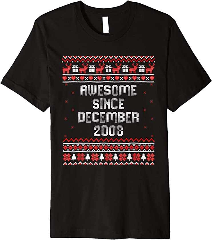 Awesome Since December 2008 14th Birthday Ugly Christmas Premium T-Shirt