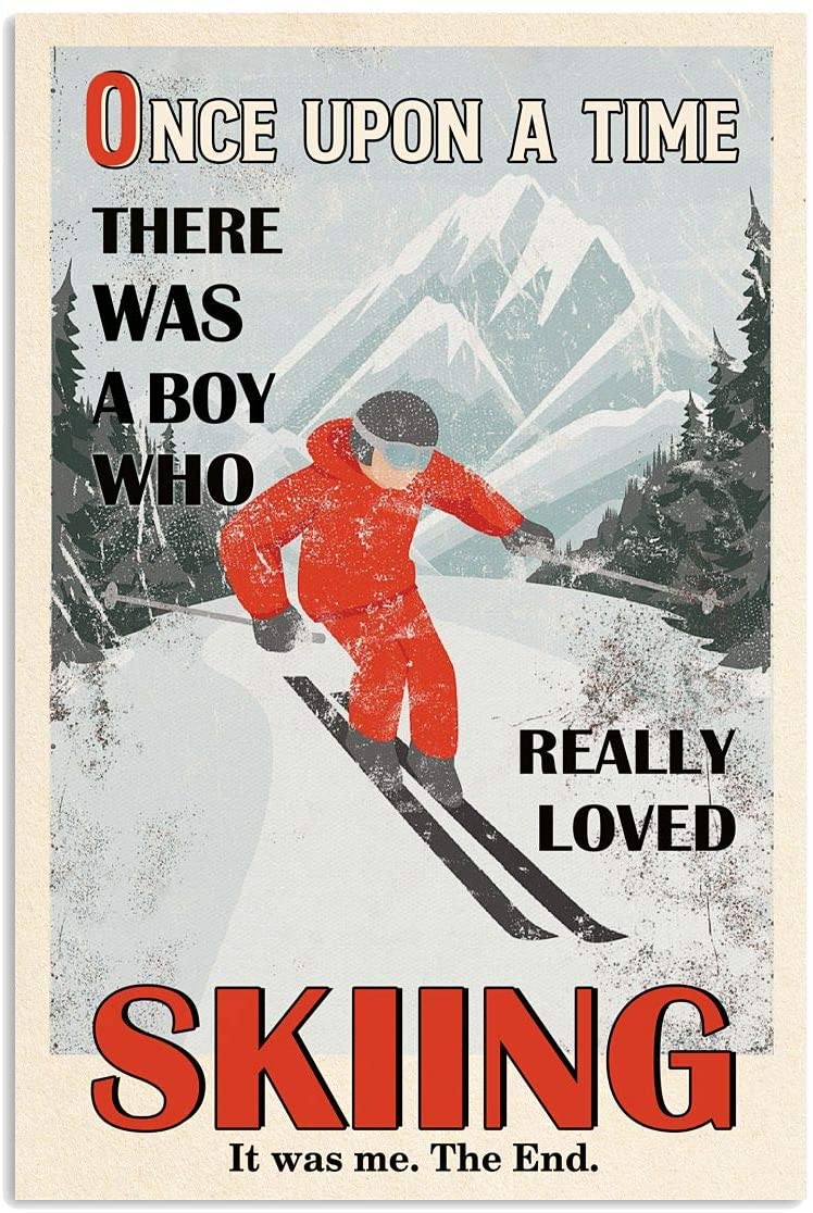 Vintage Skiing – There Was A Boy – Really Loved Skiing Poster Art Print      Home Decor Gift For Family Friend On Birthday