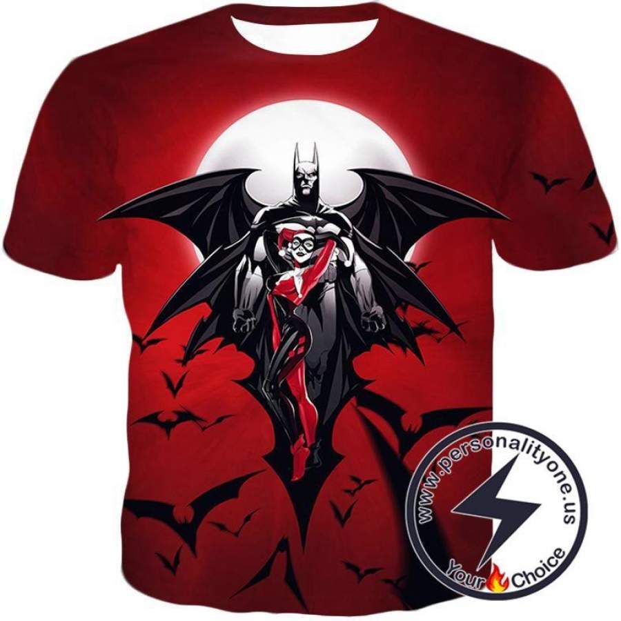 Super Cool Batman x Harlequin Animated Awesome Red T-Shirt