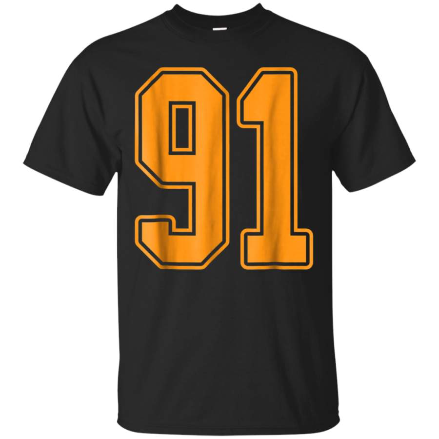 AGR 91 Orange Outline Number 91 Sports Fan Jersey Style T-Shirt