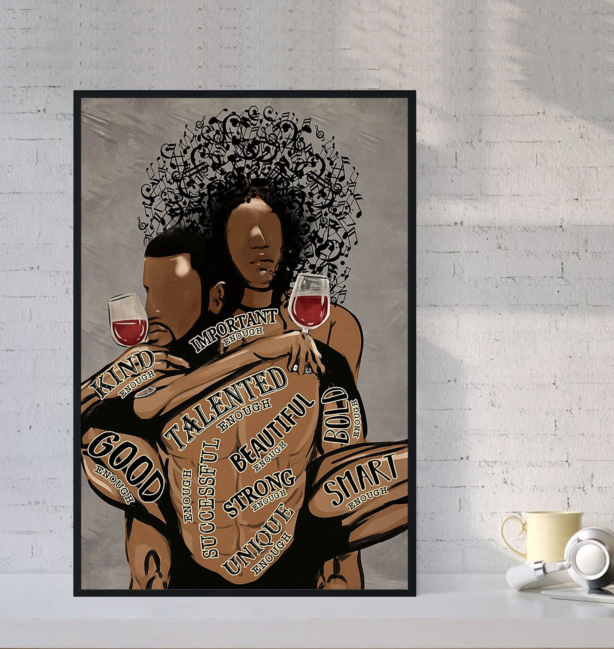 Black Couple Love Music Wine Black King Queen Black poster canvas