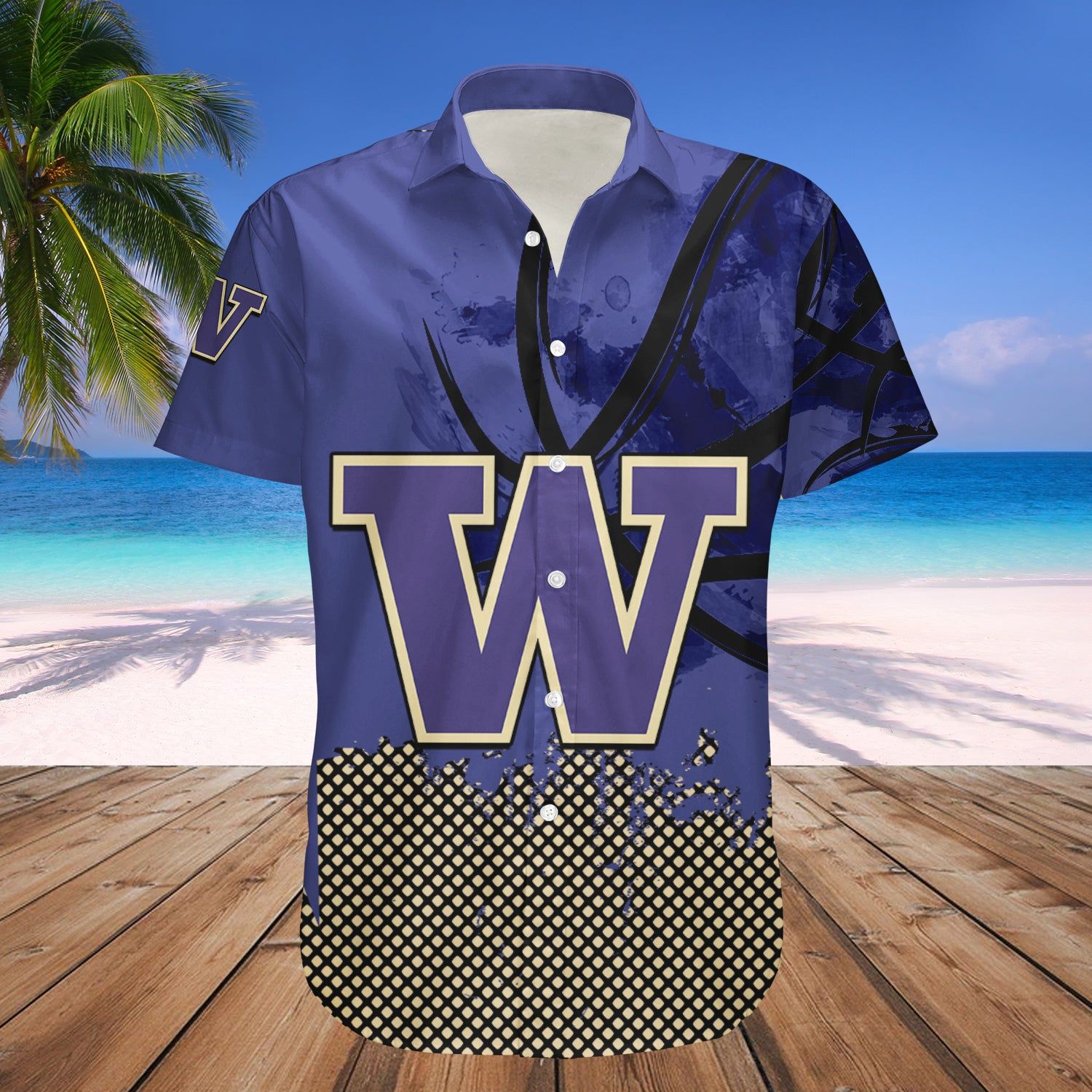 Washington Huskies Hawaii Shirt Basketball Net Grunge Pattern – NCCA