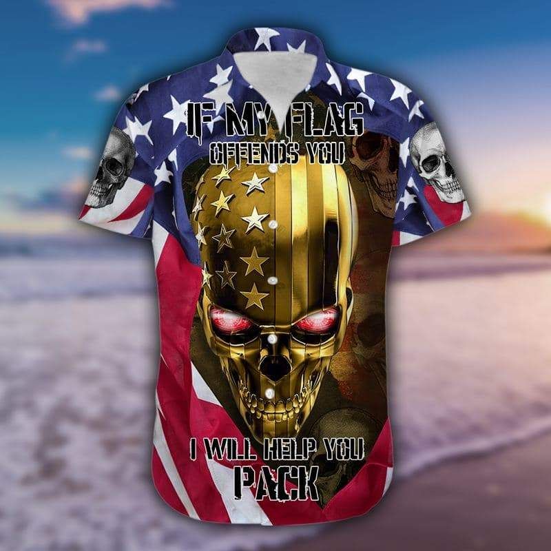 If My Flag Offends You Gold Skull American Hawaii Shirts Ha48379