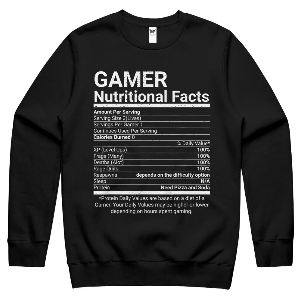 Nutritional Facts Shirt, Gamer Nutrition Facts Shirt, Gamer Nutritional Facts Video Games Computer Nerd Crewneck Sweatshirt