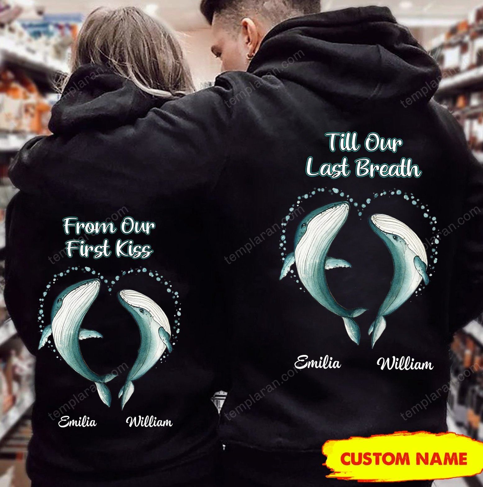 Personalized From Our First Kiss Whale Couple Hoodie