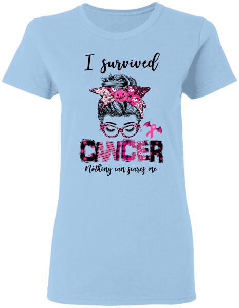 I Survived Cancer Nothing Can Scares Me Personalized Shirt Breast Cancer Awareness Sh-00829-Ctha