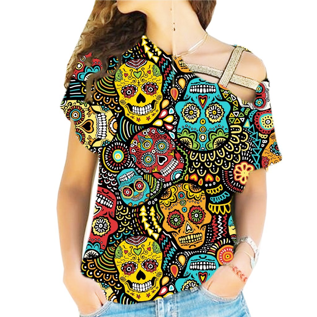 Skull Candy Colorful Cross Shoulder Shirt