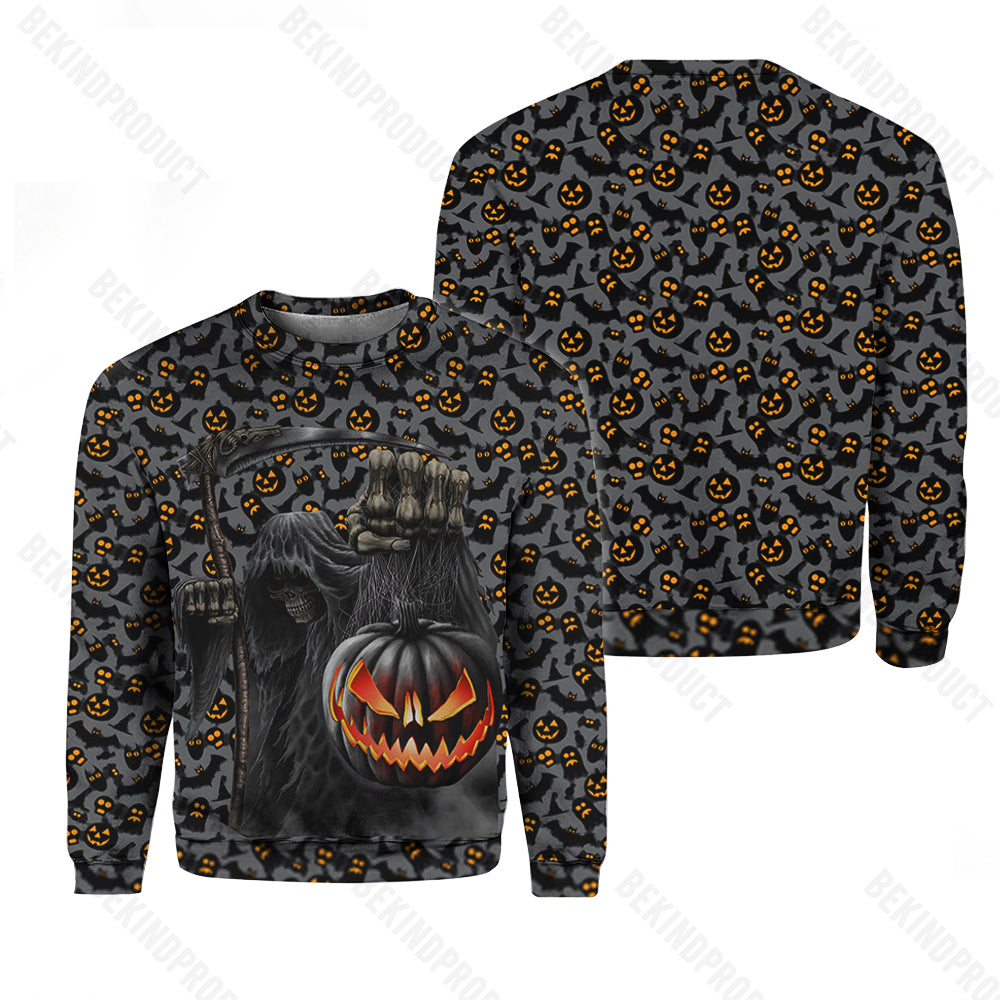 Pumpkin Skull Halloween Pattern Crewneck Sweatshirt All Over Print Sweatshirt For Women Sweatshirt For Men Swn1247