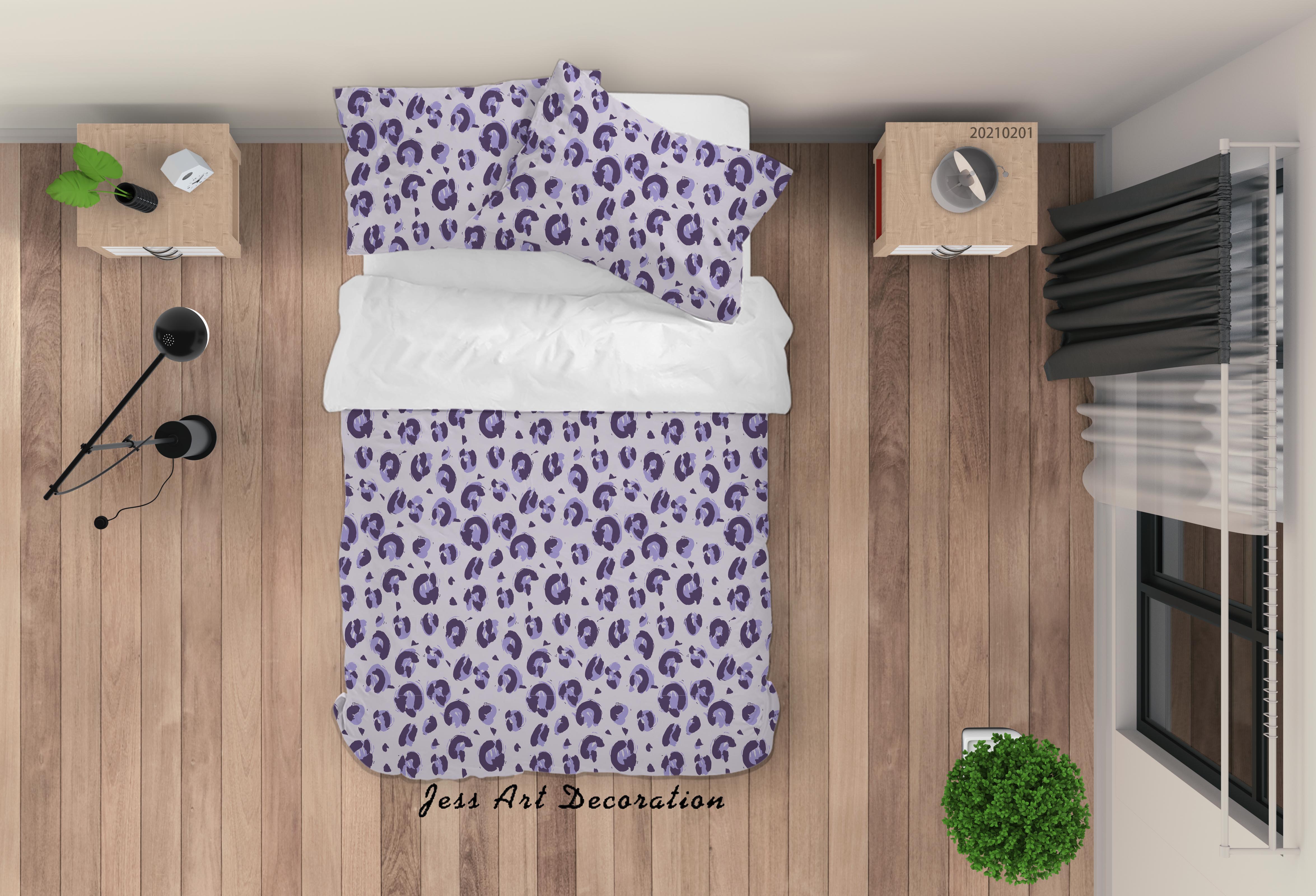 3D Hand Drawn Animal Print Purple Quilt Cover Set Bedding Set Duvet Cover Pillowcases 64