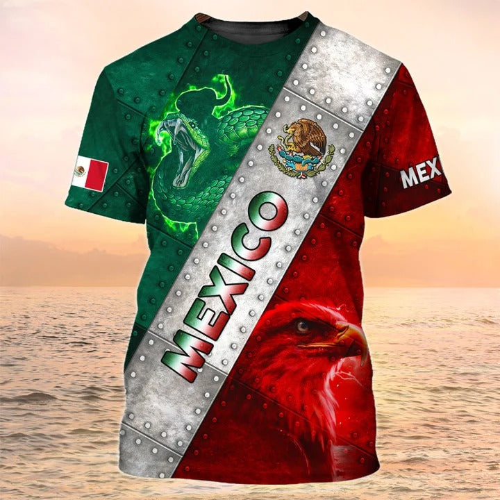 3D Mexico Shirt Metal Patern, Snake Eagle Mexican Shirts, Aztec Shirt