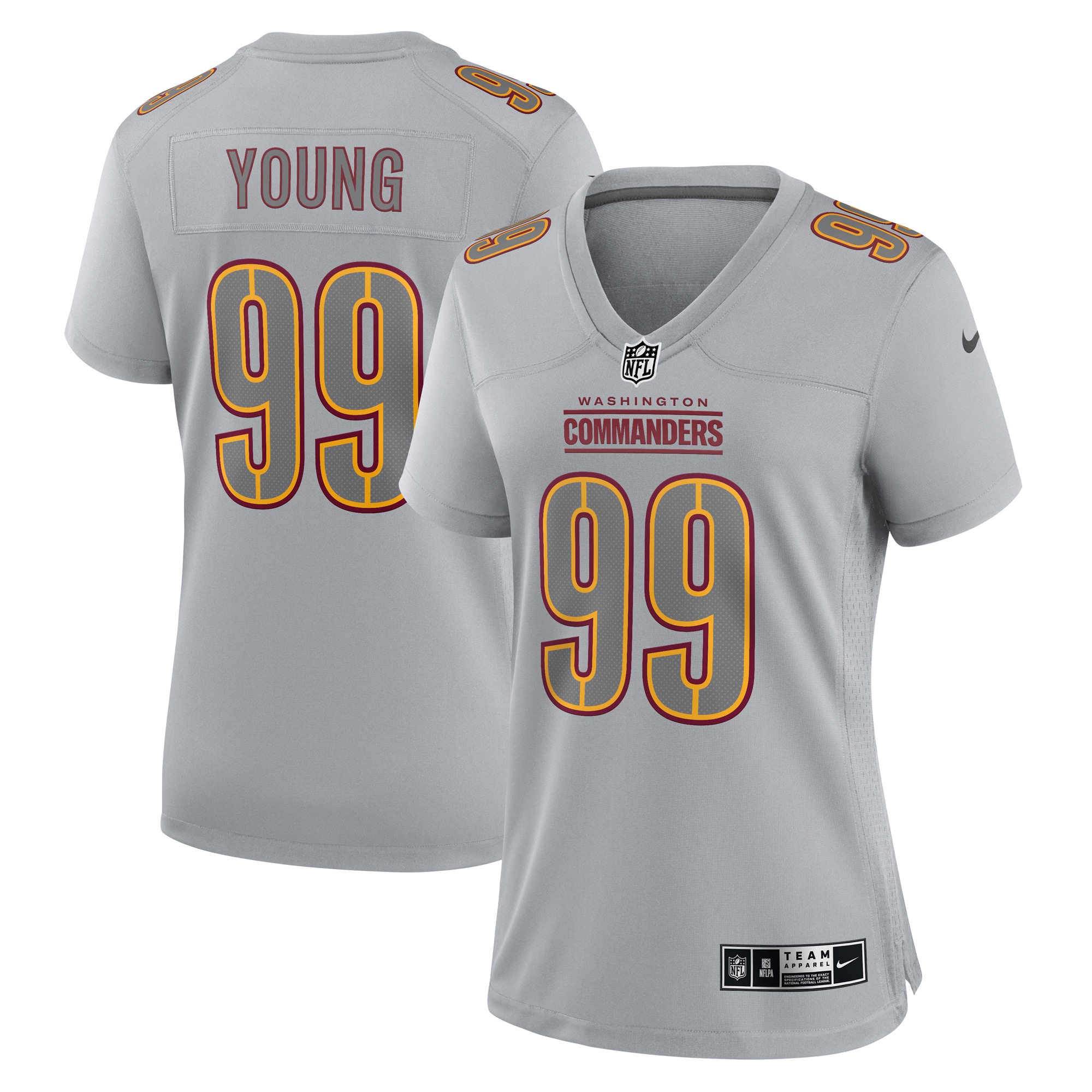 Women’s Washington Commanders Chase Young Gray Atmosphere Fashion Game Jersey